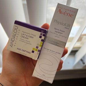 Avene PhysioLift Serum and Andalou Naturals Hyaluronic DMAE Lift & Firm Cream
